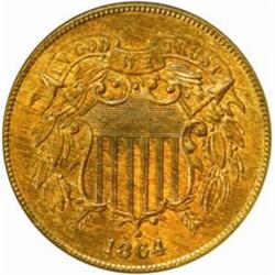 1864 Two-Cent Piece. Large Motto. MS65 RB (NGC)