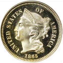 1865 5C Three-Cent Piece. PR67 CAM (NGC)