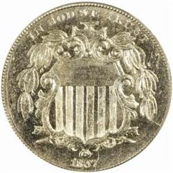 1867 Shield 5C. Rays. MS64 (PCGS)