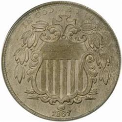1867 Shield 5C. Rays. MS63 (PCGS)
