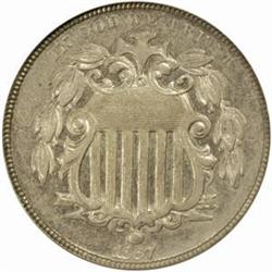 1867 Shield 5C. Rays. MS63 (NGC)