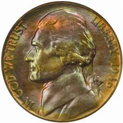 1946-D Jefferson 5C. MS67 * (NGC)
