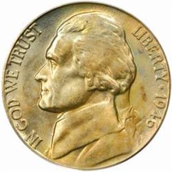 1946-D/Inverted D Jefferson 5C. FS-031. MS66 PCGS