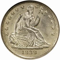 1838 H10C. No Drapery. Large Stars. MS64 (NGC)