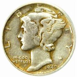 1942/1 Mercury Dime. EF40 Details-Cleaned (ANACS)