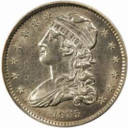 1835 Capped Bust 25C B-1. Rarity-1. AU58 PCGS