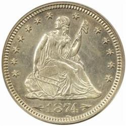 1874 Seated 25C. Arrows. MS63 (PCGS)