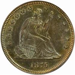1875 Seated 25C. MS63 (PCGS)