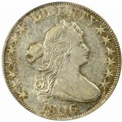 1806 Drape Bust 50C. Knob 6, Lg Stars AU50 (PCGS)
