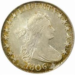 1806 Drape Bust 50C. Pointed 6, No Stem. AU50