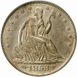 1853 Seated Liberty 50C. Arrows & Rays. AU58 PCGS