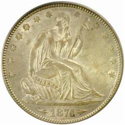 1874 Seated Liberty 50C. Arrows. MS62 (PCGS)