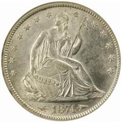 1874 Seated Liberty 50C Arrows MS60 (NGC)