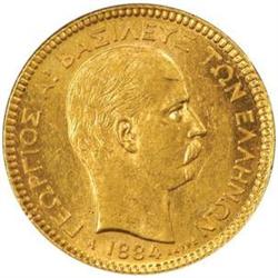 Greece. George I Gold 20 Drachmai. 1884-A.