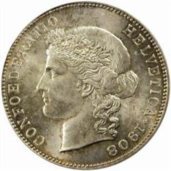 Switzerland. Confederation Silver 5 Francs 1908-B