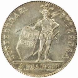 Swiss Cantons, Ticino. Silver 4 Franchi. 1814.