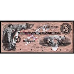 Bridgeport, CT. Merchants Exchange Bank. PR. $5.