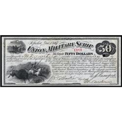 Topeka, KS. Union Military Scrip June 1, 1867 $50