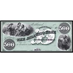Portland, ME. The Atlantic Bank. PR. $500. AU55.