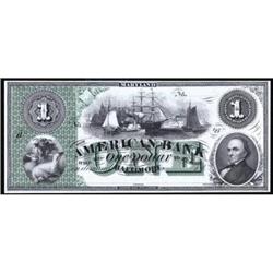 Baltimore, MD. The American Bank. Proof. $1.