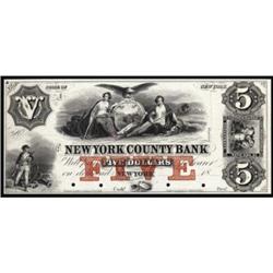 New York, NY. The New York County Bank. Proof. $5
