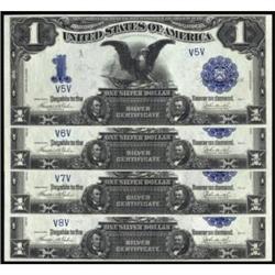 (4) Fr 233 1899 $1 Silver Certs. Cut Sheet.