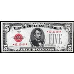 Fr 1525*. 1928 $5 Legal Tender Star Note. CH VF.
