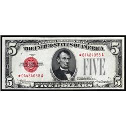 Fr 1527* 1928B $5 Legal Tender Star Note. EF-AU.
