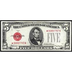Fr 1528*. 1928C $5 Legal Tender Star Note. CH VF