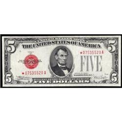 Fr 1529*. 1928E $5 Legal Tender Star Note. CH VF