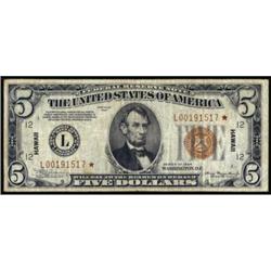 Fr 2301*. 1934 $5 FRN. Star. Hawaii. Mule.