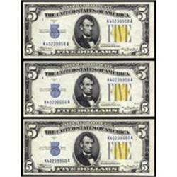 (3) Fr 2307 1934A $5 Silver Certs. North Africa.