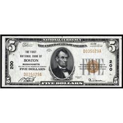 Boston, MA. $5 1929 Ty. 1. The FNB. Ch #200