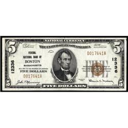 Boston, MA. $5 1929 Ty. 1. Federal NB. Ch #12336