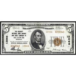 St. Louis, MO. $5 1929 T2. Charter #12066. AU.