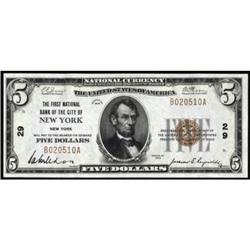 New York, NY. $5 1929 Ty. 1. The FNB. Charter #29