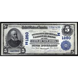 New York, NY. $5 1902 Plain Back. Ch #(E)1250.