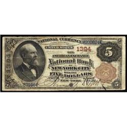 New York, NY. $5 1882 Brown Back. Ch#1394. F