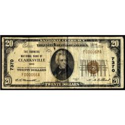 Clarksville, OH. $20 1929 Ty. 1. Ch #7370. Fine
