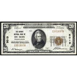 Du Bois, PA $20 1929 Ty 1 The Deposit NB Ch #5019