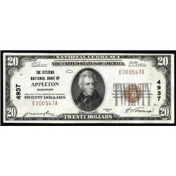 Appleton, WI. $20 1929 Ty. 1. Ch #4937. Crisp UNC