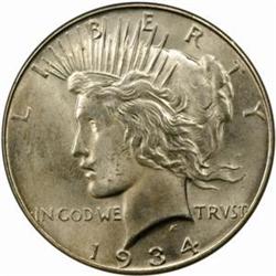 1934 Peace Silver $1. MS65 (PCGS)