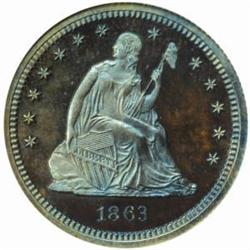 1863 Pattern Seated Quarter. Judd-336. PR66RB NGC