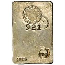 Silver Ingot No. 921/6. 34.11 Oz. 999.5 Fine 1960