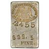 Silver Ingot No. 2455. 5.29 Oz. 999.5 Fine.
