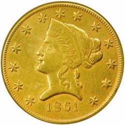 1861 Clark, Gruber & Co. $10 Gold. AU Details NCS