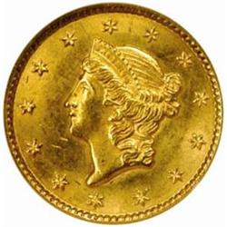 1849 G$1. Closed Wreath. MS64 (NGC)