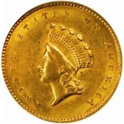 1854 G$1. Type II. AU58 (NGC)