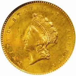 1855 G$1. MS61 (NGC)