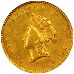 1855 G$1. AU58 (NGC)